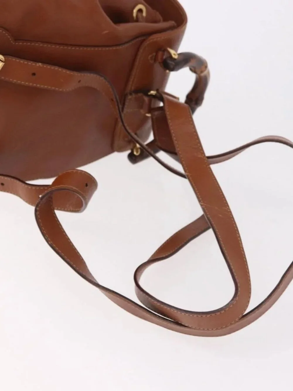 GUCCI Bamboo Backpack Leather Brown Gold 003 2058 0030 Auth ka4930